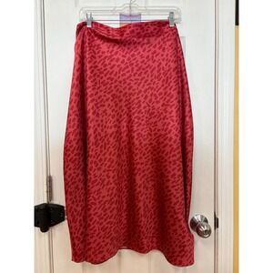 Hutch Red Abstract Animal Print Satin Midi Skirt Womens Plus Size 20W